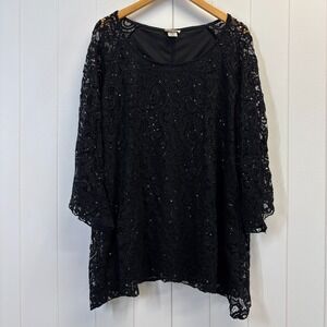 Brittany Black Women Whimsigoth NYE Night Out Sequins Top Size 2X Holiday Party